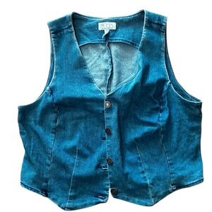 sofia by sofia vergara Teal Blue Denim-Style Button Front Vest/Shirt